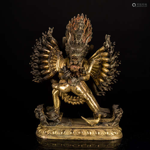 19th Antique Gilt Bronze Figure Yamantaka