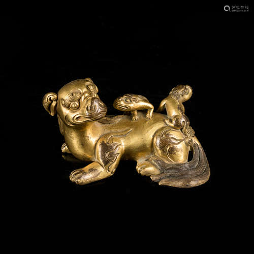 19th Antique Gilt Bronze Mythical Beast Paper Weight