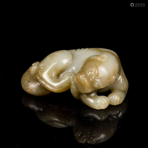 18-19th Antique Pale Celadon Mythical Beast