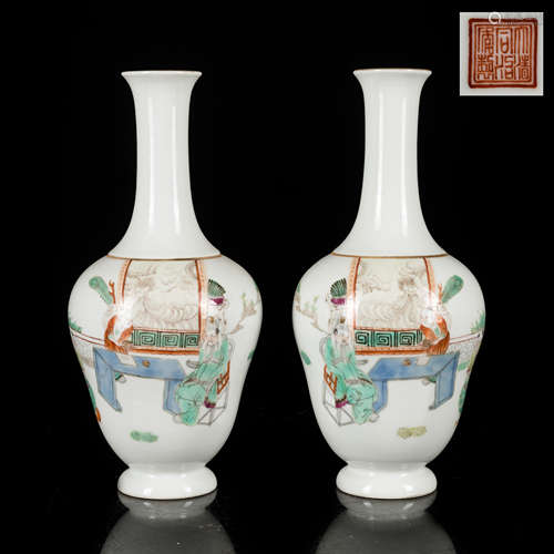 Pair Of 19th Antique Famille Rose Vases