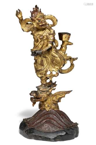 Kui Xing, gilt bronze  figure. Ming, 17th century. Weight 4541 g. H. 40 cm.