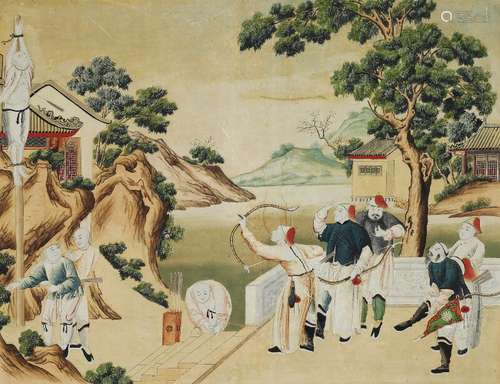 A collection of Chinese pictures depicting various events from the life of a nobleman. 19th century. (7)