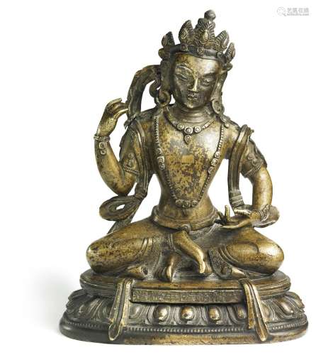 A Chinese patinated bronze figure of Vajrasattva. Qianlong 1736–1795. Weight 1195 g. H. 12.5 cm.