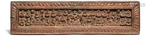 Two Tibetan wooden sutra boards. 16th century. L. 33–35 cm. (2)