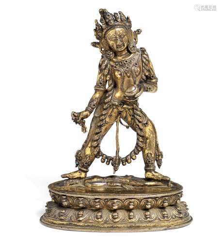 A Nepali/Tibetan gilt bronze figure of Vajrayogini. 16th-17th century. Weight 795 g. H. 18 cm.