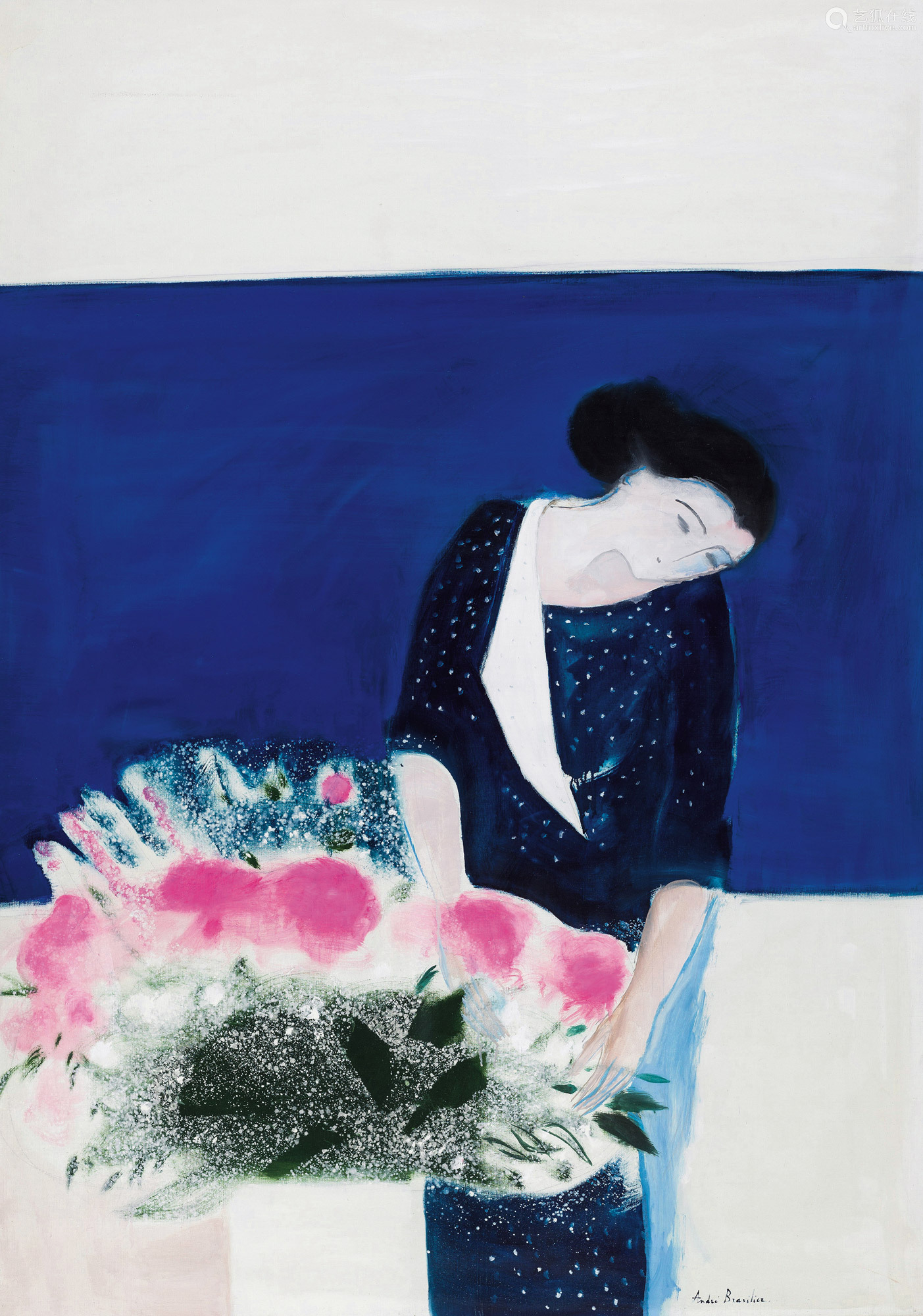 19年蓝色背景的女人与花布面油画 Deal Price Picture 19年蓝色背景的女人与花布面油画 Deal Price Picture