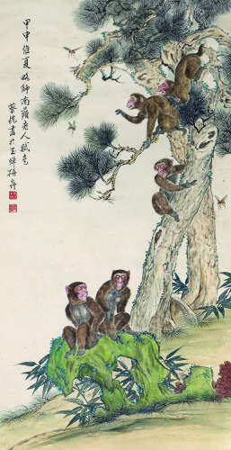 蔡铣 猴戏图 立轴 纸本