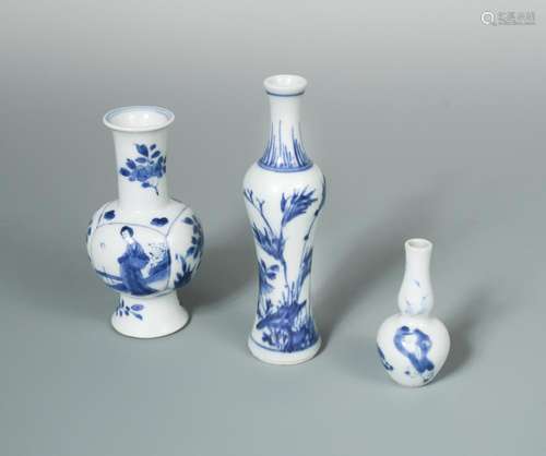 Three small vases, transitional and Kangxi periods, one with four lobed panels to the spherical