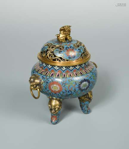 An 18th/19th century cloisonne enamel censer and cover, the compressed globular body decorated