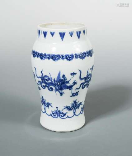 A Kangxi baluster vase, painted with a band of dragons below ruyi and anhua bands, 17cm high