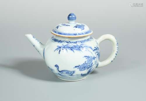 A Kangxi teapot with cover, painted with duck below bamboo, 11.5cm high (2)