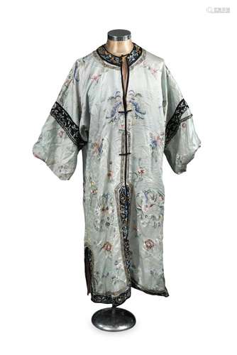 A Chinese light silk dress early 20th century, embroidered with flowers, 127cm long