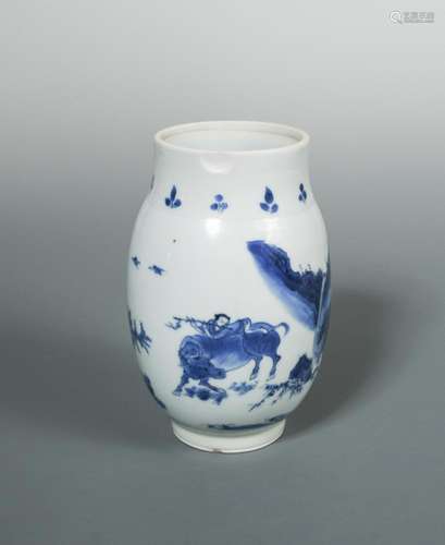 A Kangxi ovoid vase, painted with a boy playing a flute on the back of a buffalo by a waterfall,