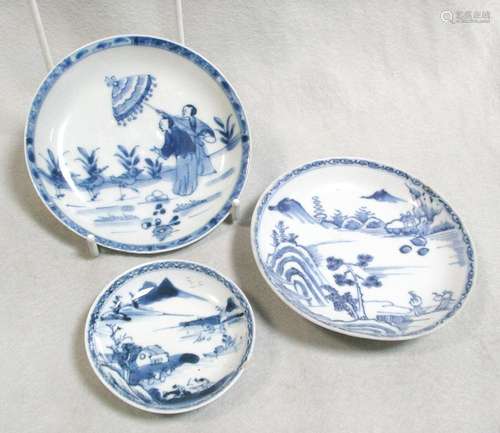 A set of three small dishes and saucer, the first 18th century and painted after a design by