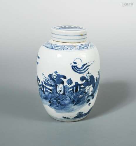 A Kangxi ovoid jar and cover, painted with a boy racing on a Qilin, three other boys run with