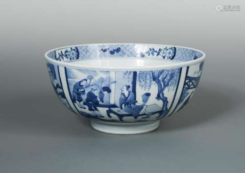 A Kangxi bowl, the interior painted to the centre with a fisherman in a roundel, the exterior with