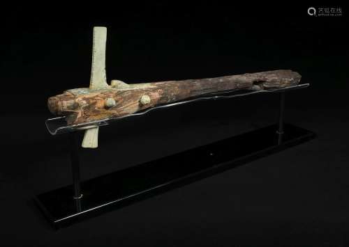 A rare crossbow 'Nu', Eastern Han dynasty, the mechanism intact, with green patina and retained in