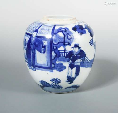 A Kangxi jar, painted with figures in and about a pavillion, 18.5cm high