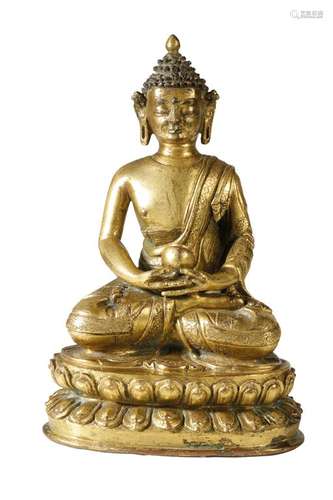 GILT BRONZE SEATED BUDDHA, TIBET, 16TH CENTURY