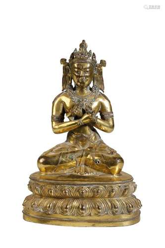 GOOD GILT-COPPER FIGURE OF VAJRADHARA, TIBET, 18TH CENTURY