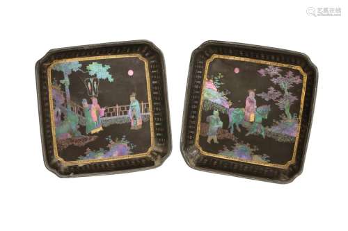 PAIR OF MOTHER-OF-PEARL INLAID BLACK LACQUER DISHES, KANGXI PERIOD