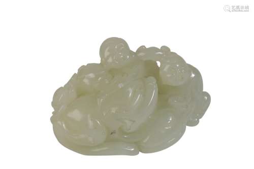 CARVED GREENISH-WHITE JADE 'BOYS & TOAD' GROUP