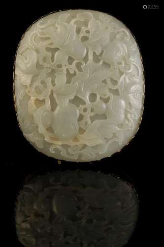 FINE CARVED 'GOURD' WHITE JADE PLAQUE, QING DYNASTY