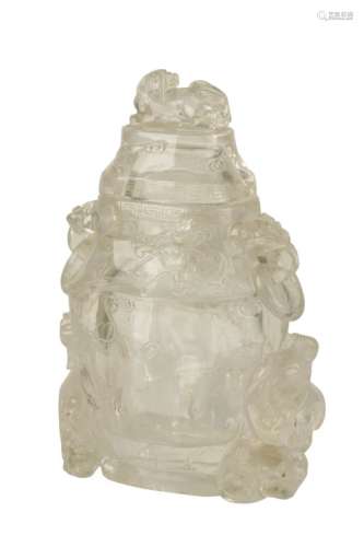 LARGE CARVED ROCK CRYSTAL VASE AND COVER