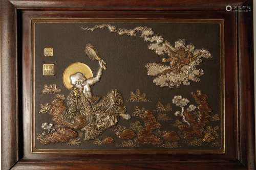 JAPANESE BRONZE AND MIXED METAL PLAQUE, TAISHO PERIOD
