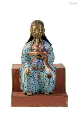 CLOISONNE FIGURE OF A SEATED OFFICIAL, LATE QING DYNASTY