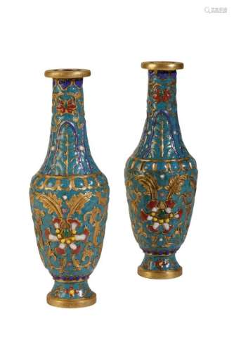 PAIR OF BRONZE AND ENAMEL VASES, QING DYNASTY, 18TH / 19TH CENTURY