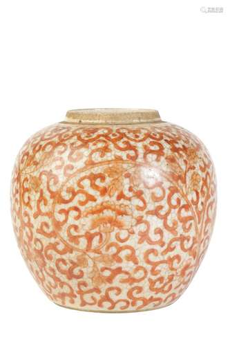 SMALL IRON-RED CRACKLE GLAZE GINGER JAR, QING DYNASTY, 19TH CENTURY