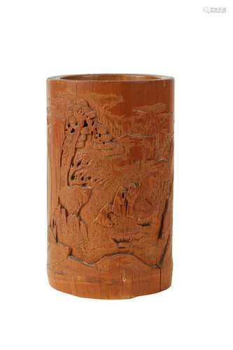 CARVED BAMBOO BRUSH POT, QING DYNASTY, 19TH CENTURY