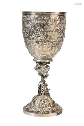 FINE CHINESE EXPORT SILVER GOBLET, LATE QING DYNASTY