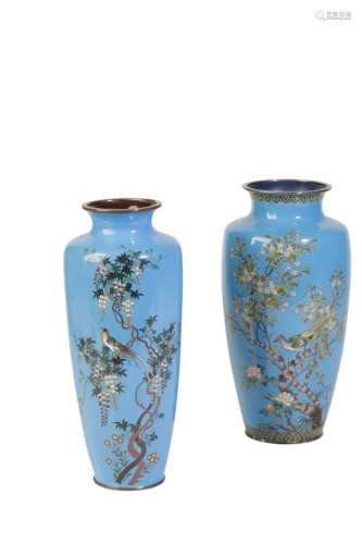 TWO JAPANESE CLOISONNE BALUSTER VASES, MEIJI PERIOD