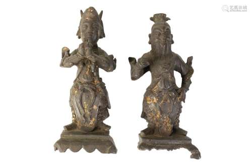 PAIR OF BRONZE FIGURES OF OFFICIALS, MING DYNASTY