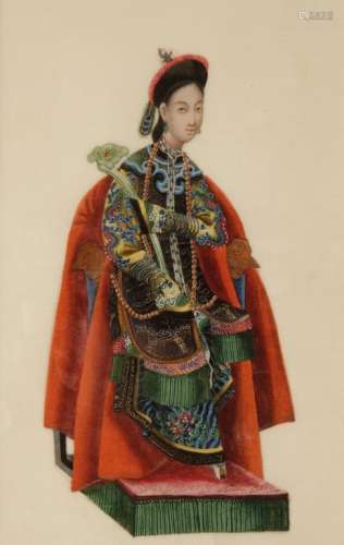 CHINESE RICE PAPER PAINTING OF AN EMPRESS, QING DYNASTY, 19TH CENTURY