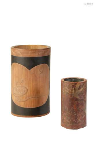 JAPANESE LACQUER BAMBOO BRUSH POT, MEIJI PERIOD