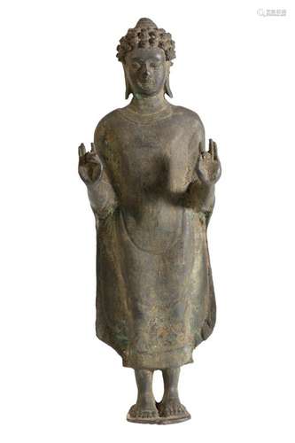 STANDING BRONZE BUDDHA, MON DVARAVATI STYLE, BUT PROBABLY 18TH CENTURY