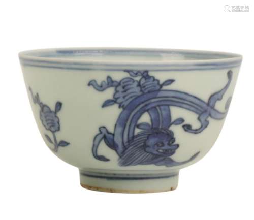 BLUE AND WHITE 'CHILONG' BOWL, WANLI SIX CHARACTER MARK AND OF THE PERIOD
