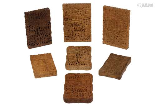 SEVEN CANTON EXPORT CARVED WOOD CARD CASES, QING DYNASTY, 19TH CENTURY