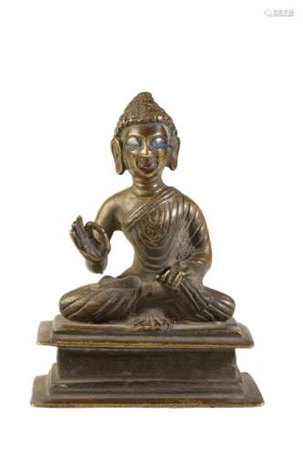 SEATED BRONZE BUDDHA, KASHMIR, 14TH CENTURY