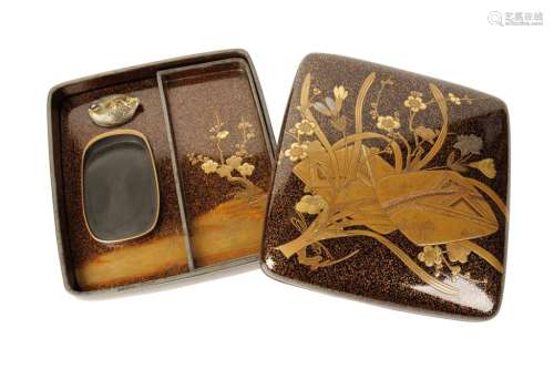 FINE GILT LACQUER SILVER MOUNTED WRITING BOX, MEIJI PERIOD