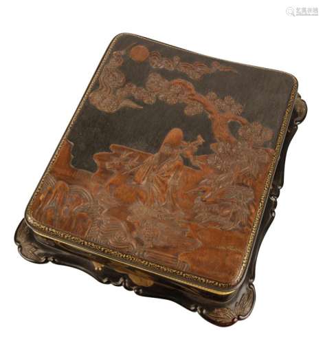 CARVED WOOD AND LACQUER WRITING BOX, MEIJI PERIOD