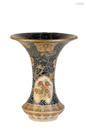 LARGE JAPANESE SATSUMA TRUMPET VASE, MEIJI PERIOD