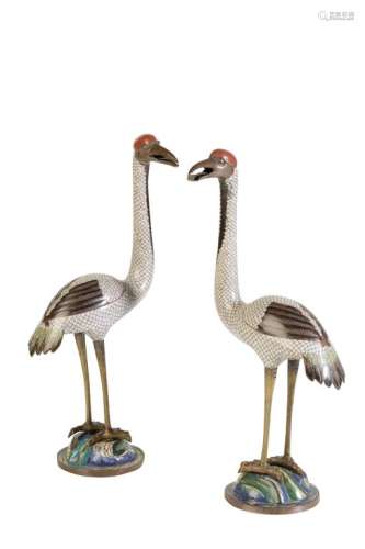 PAIR OF CLOISONNE CRANES, QING DYNASTY, 19TH CENTURY