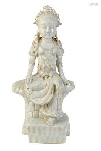 QINGBAI GLAZED POTTERY FIGURE OF GUANYIN