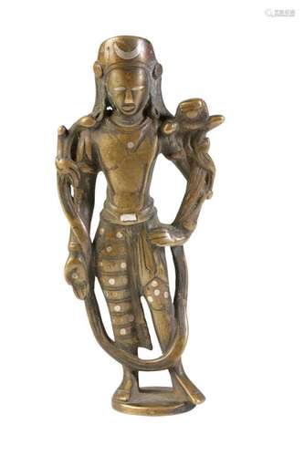 STANDING BRONZE, SILVER AND COPPER INLAID AVOLOKILESHVARA, KASHMIR, 15TH CENTURY