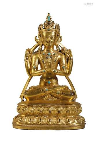 FINE GILT-BRONZE FIGURE OF SHARILOKESHVARA, TIBET, 17TH CENTURY