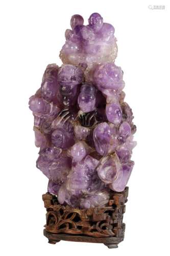 CARVED AMETHYST VASE AND COVER, QING DYNASTY, 19TH CENTURY